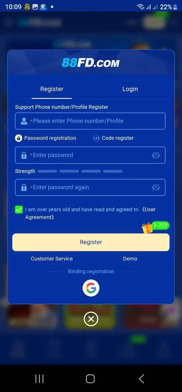 88FD Gamev2.0 3 Register on 88FD Game