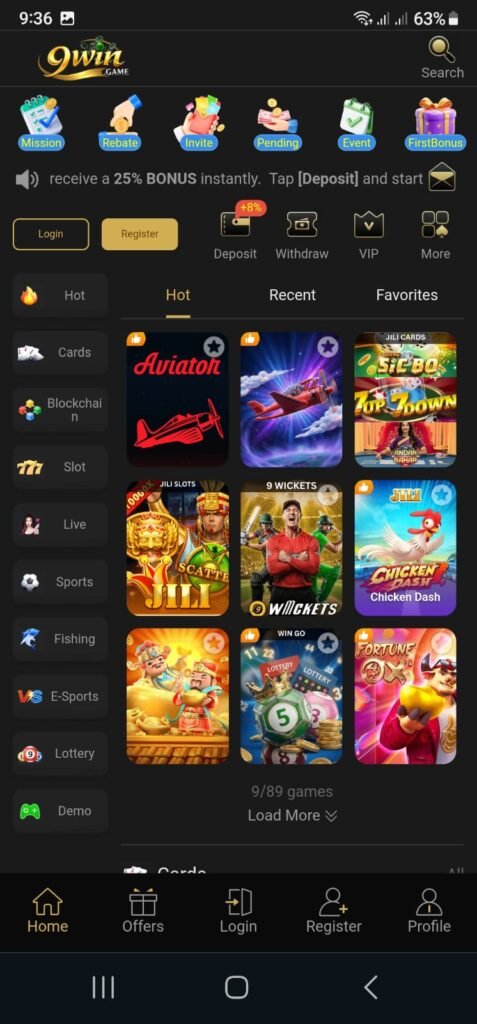 9Win Game – Play and Earn in Pakistan 2 9Win Game play and earn app interface Pakistan