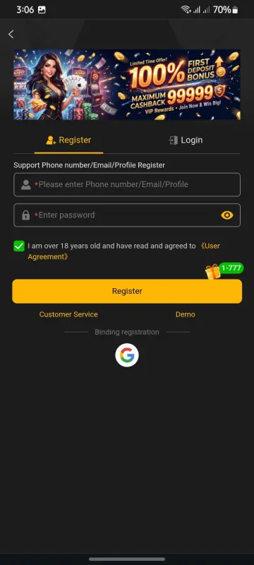 How to Register on Play7778 Game